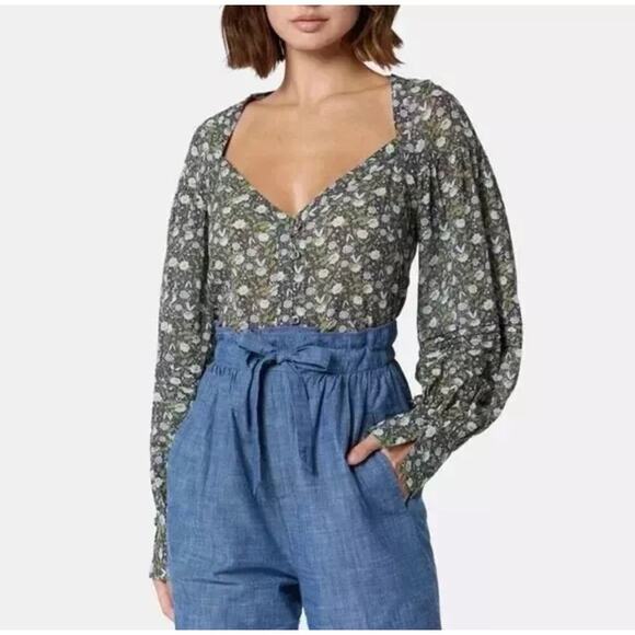 Joie Talma Balloon Sleeve Sweetheart neck Top in Misty Lilac Multi, size S, NWT - Picture 4 of 14